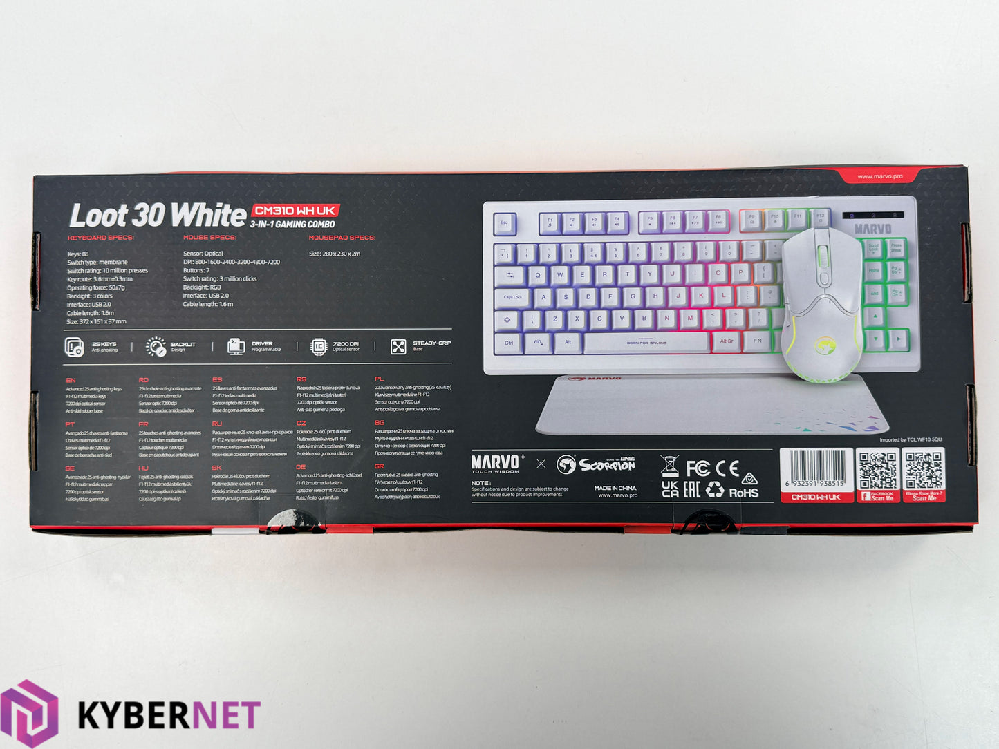 Marvo Scorpion Loot 30 CM310 WH UK 3-in-1 RGB Wired Gaming UK Layout Keyboard, Mouse and Mat Bundle - White