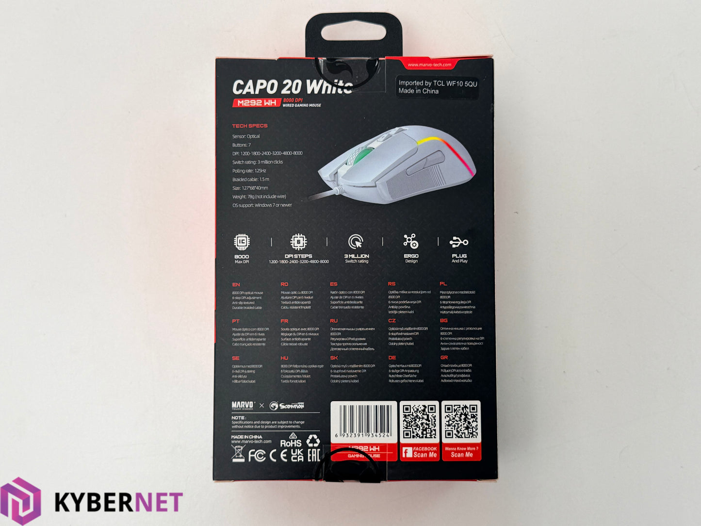 Marvo Scorpion M292 WH CAPO 20 White Wired RGB Gaming Mouse