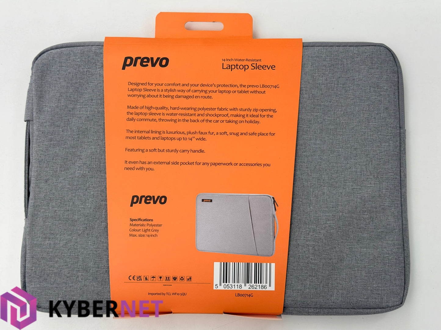 Prevo 14" Water Resistant Laptop Sleeve - Black / Grey
