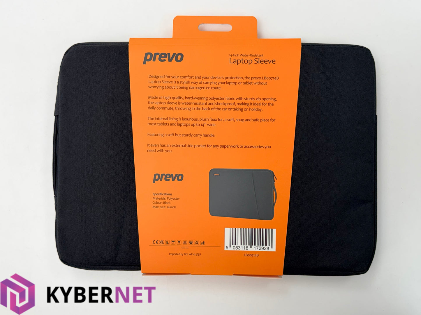 Prevo 14" Water Resistant Laptop Sleeve - Black / Grey