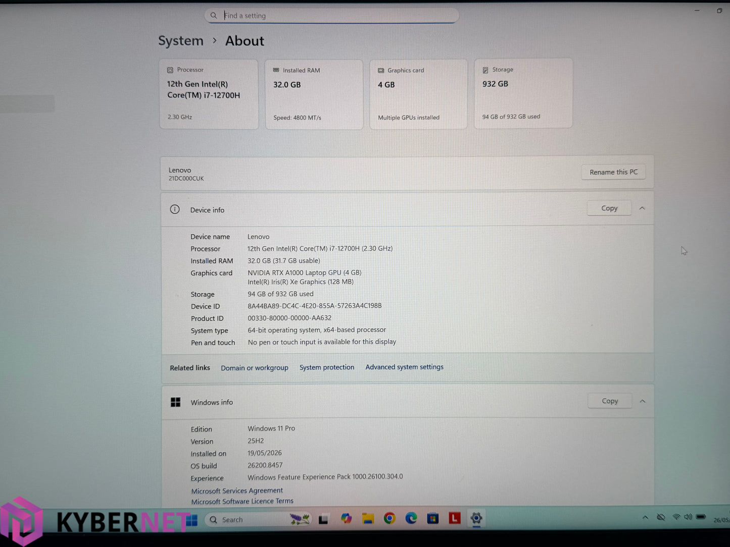 Lenovo ThinkPad P1 Gen 5 16" UHD Laptop, i7-12700U 2.30GHz, 32GB, 1TB, NVIDIA RTX A1000