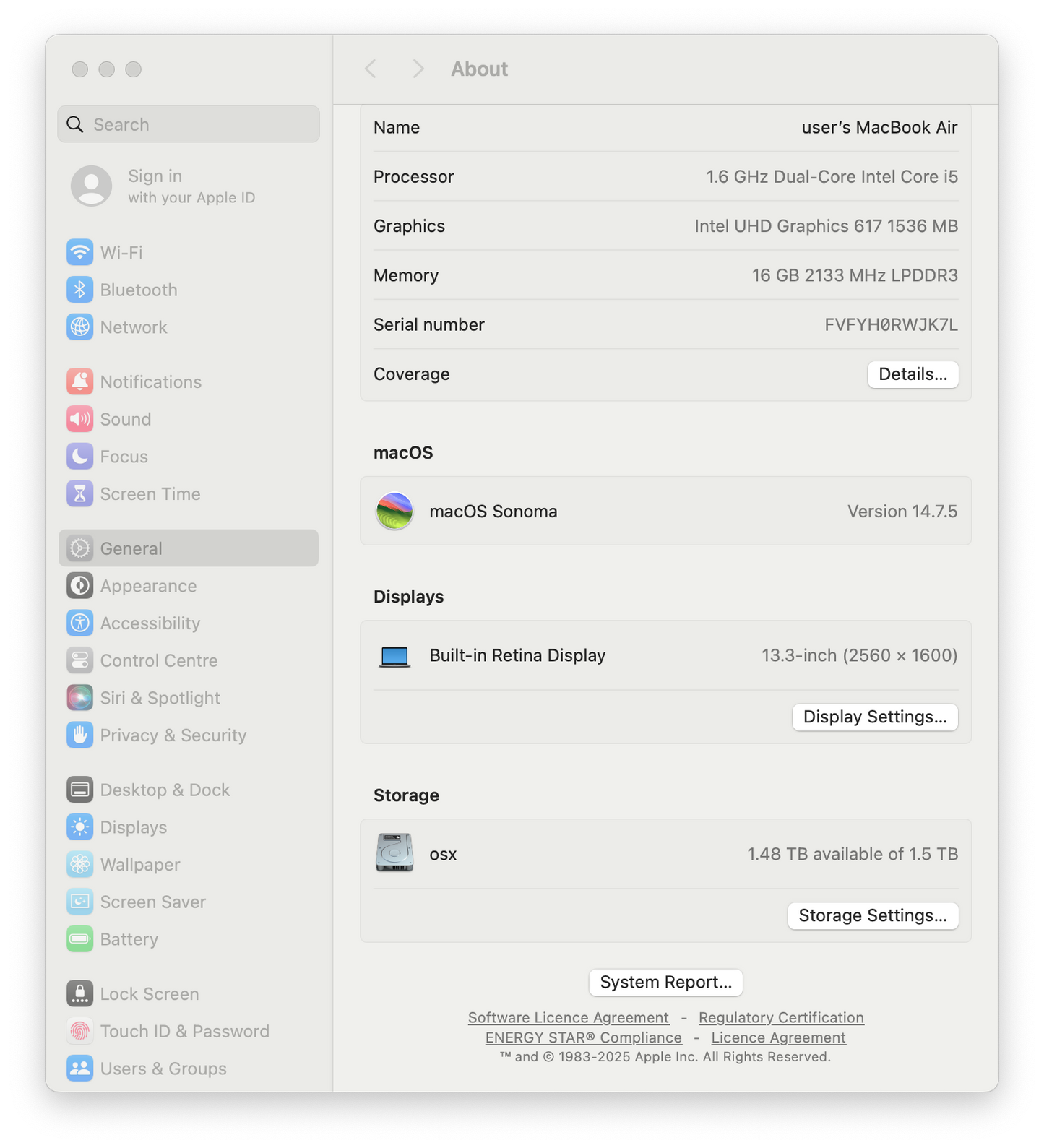 Apple MacBook Air A2179 13" 2018 Laptop, Dual-Core i5 1.6GHz, 16GB, 1.5TB SSD