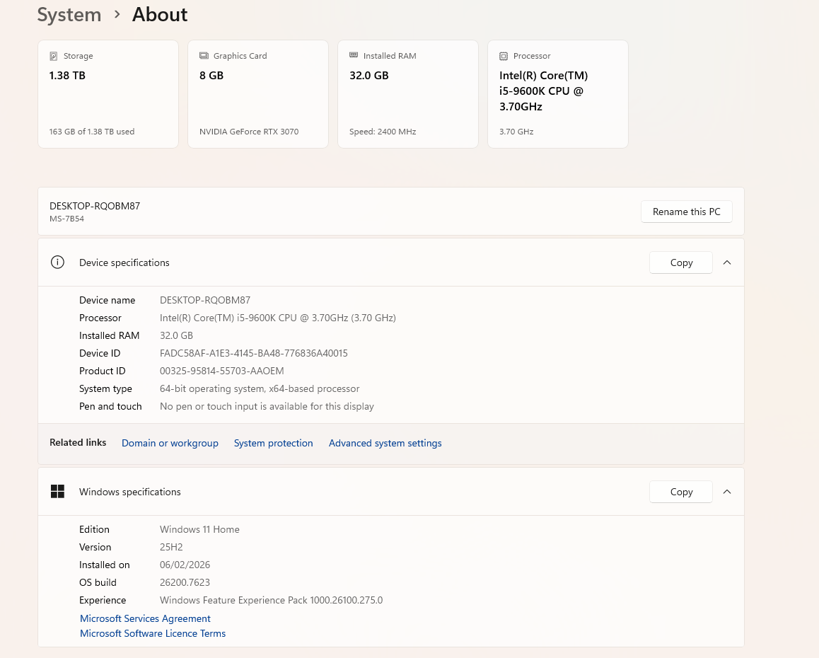 Gaming PC i5-9600K 3.70GHz, 32GB, 512GB SSD + 1TB SSD, RTX 3070 8GB