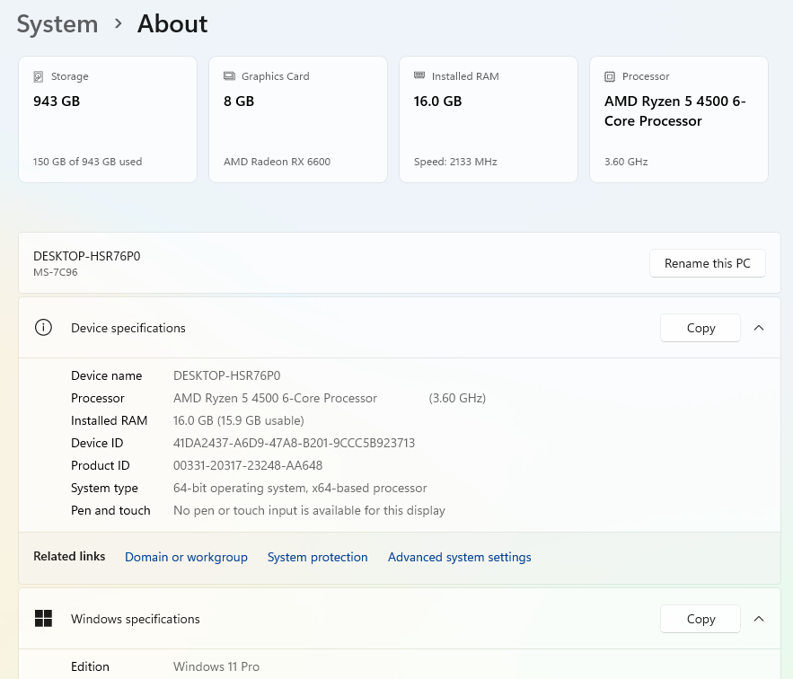 Gaming PC Ryzen 5 4500 3.60GHz, 16GB, 512GB SSD + 500GB HDD, RX 6600 8GB