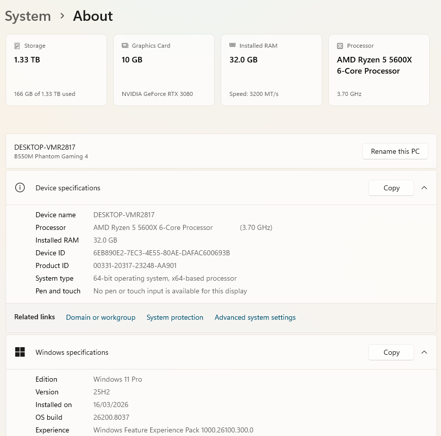 Gaming PC Ryzen 5 5600X 3.70GHz, 32GB, 512GB SSD + 1TB SSD, RTX 3080 10GB