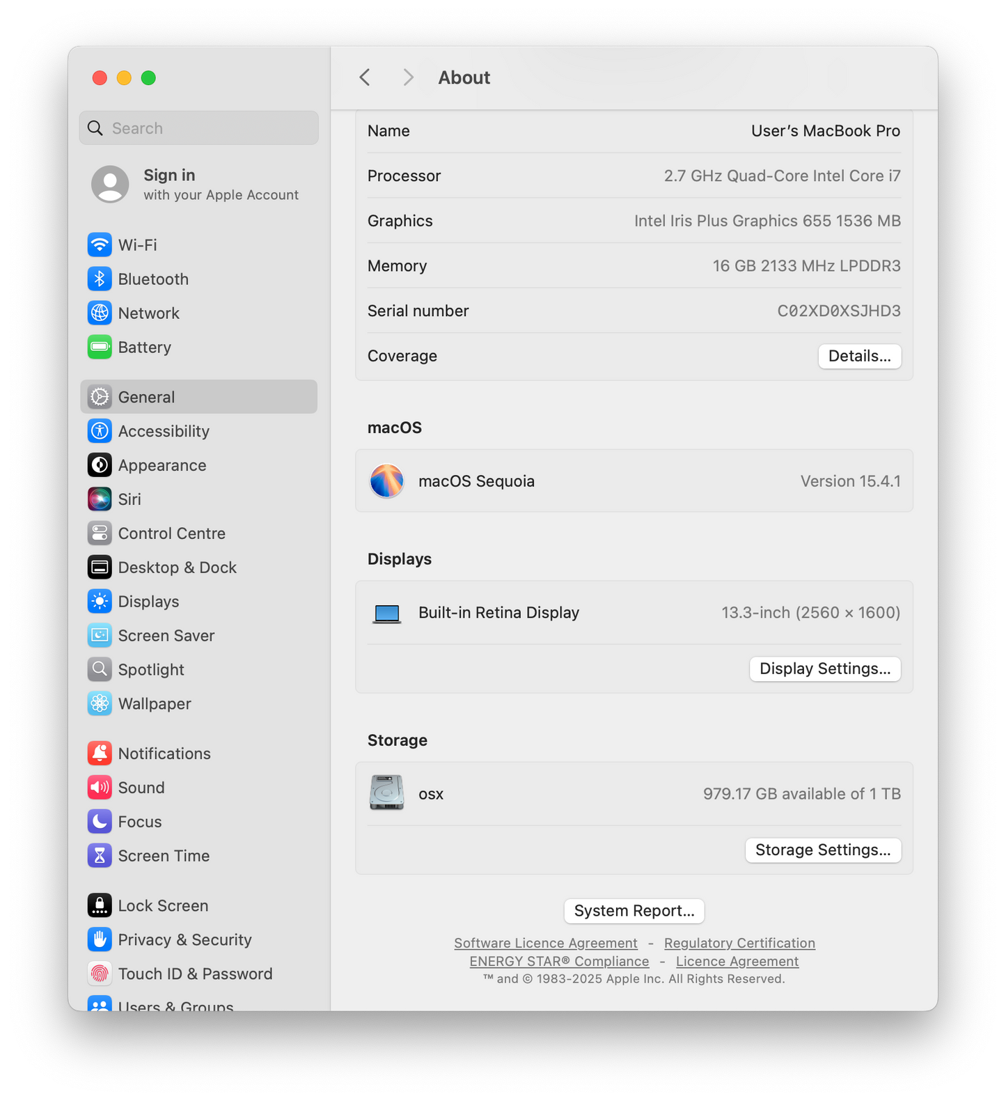 Apple MacBook Pro A1989 13" 2018 Laptop, Quad-Core i7 2.7GHz, 16GB, 1TB
